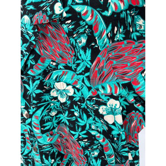 Hilo Hattie Men's Hawaiian tropical shirt size 3XL teal, red and black - Picture 2 of 6